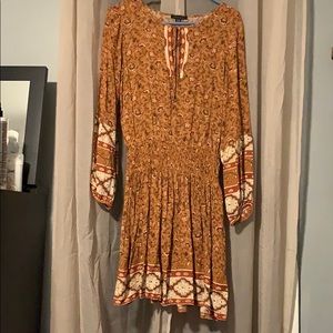 Bohemian long sleeve tie front dress